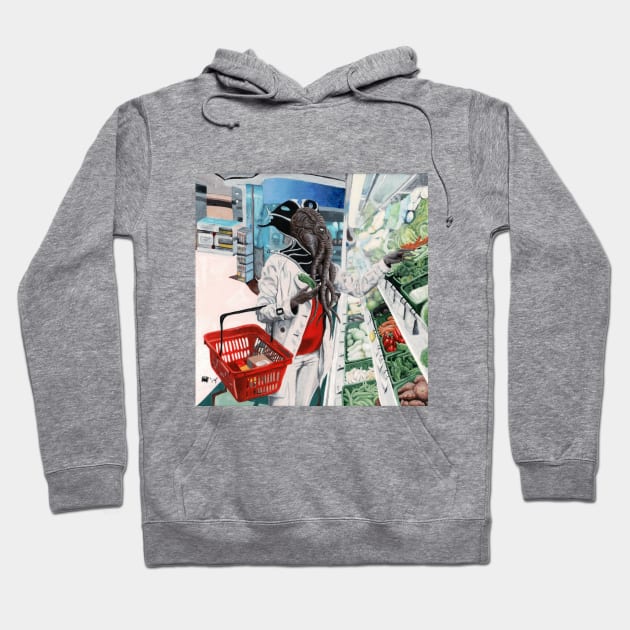 Mind Flayer Grocery Shopping Realistic Art Hoodie by Helms Art Creations